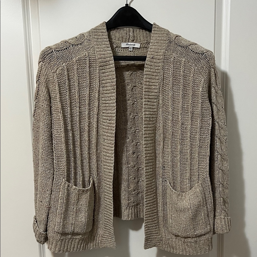 Madewell Cable Knit Cardigan in Tan